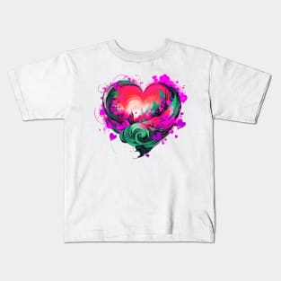 Heart Nouveau Design (Purple, Pink) Kids T-Shirt